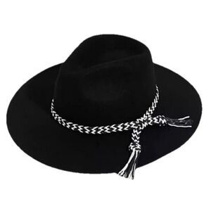 Free People Mossant Paris Wild Heart Braided Black Felt Hat Coachella Fe…